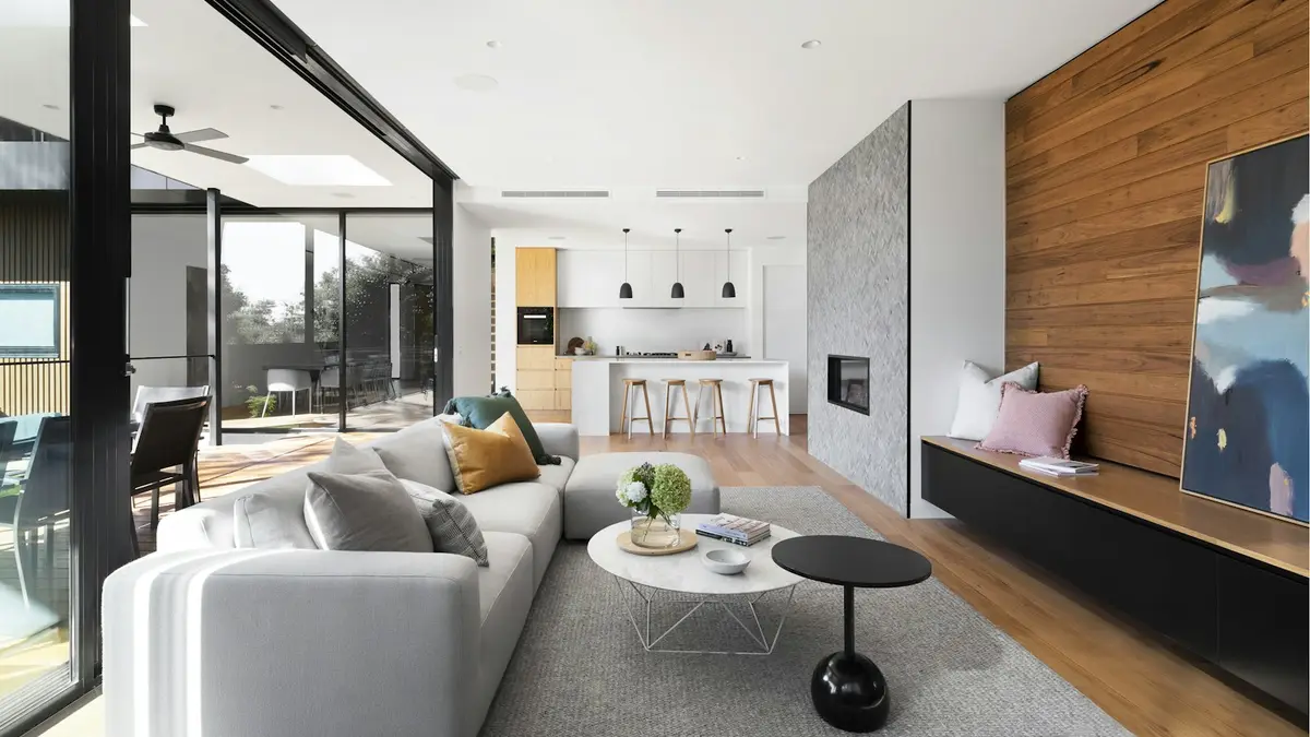 Finished renovated interior with open-plan living space.